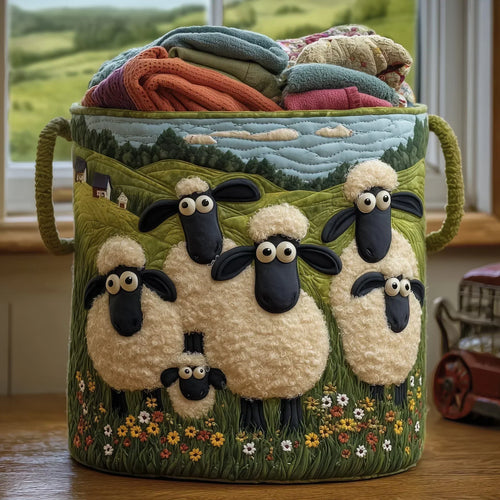 Hand-Quilted Woodland Basket in Woolly Meadow