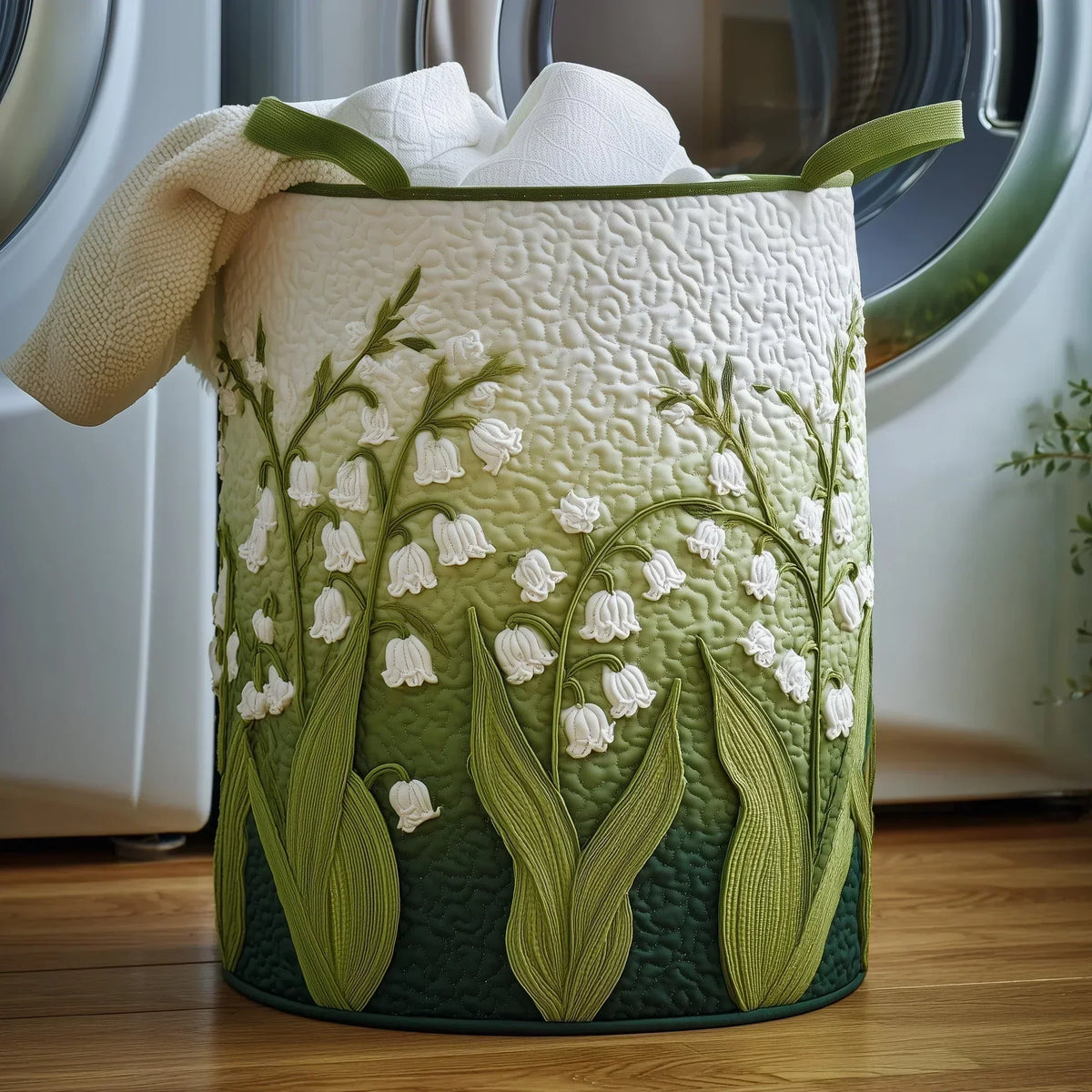 Hand-Quilted Woodland Basket in Lily of the Valley