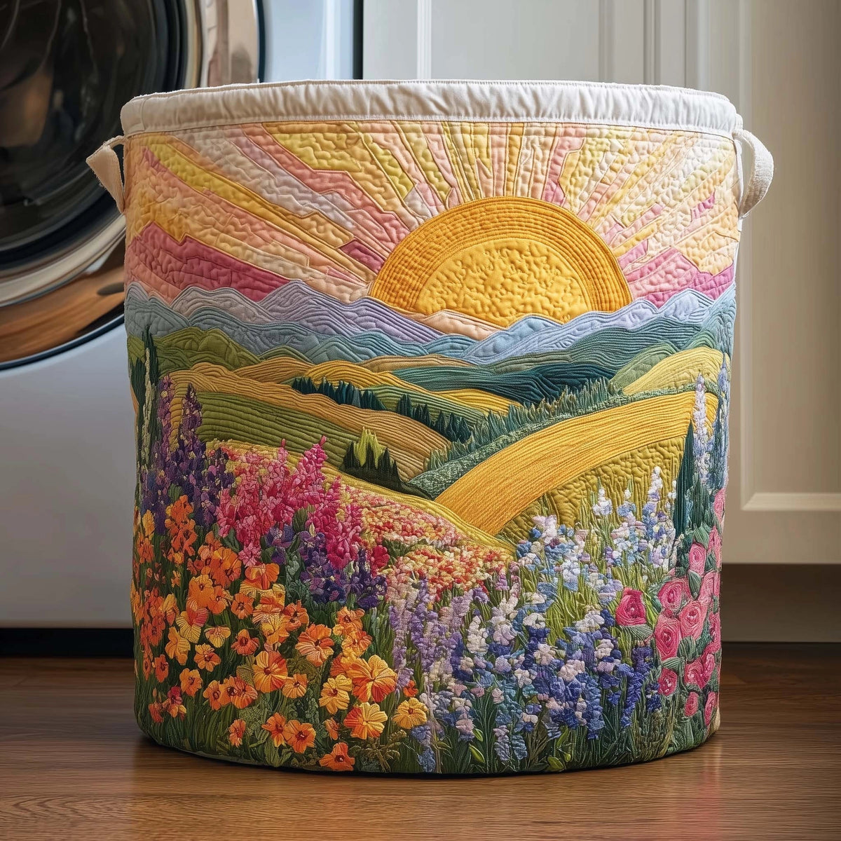 Hand-Quilted Woodland Basket in Sunflower Meadow