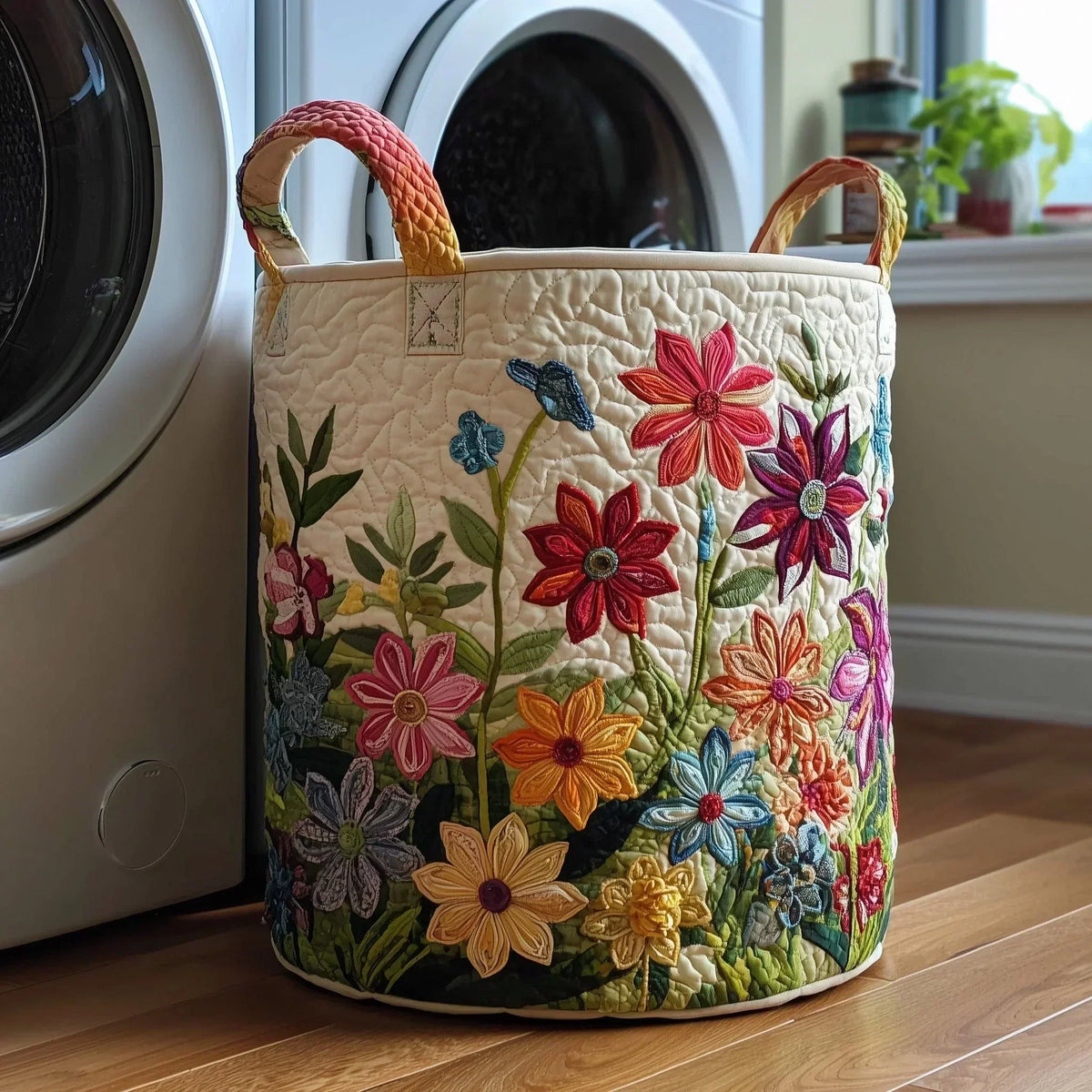 Hand-Quilted Woodland Basket in Blossom Sea