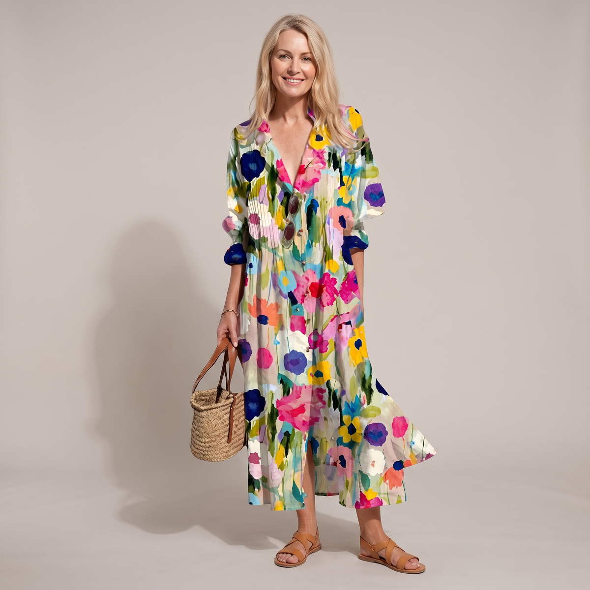 Lorelei | Half-Sleeve Boho Print Maxi Dress