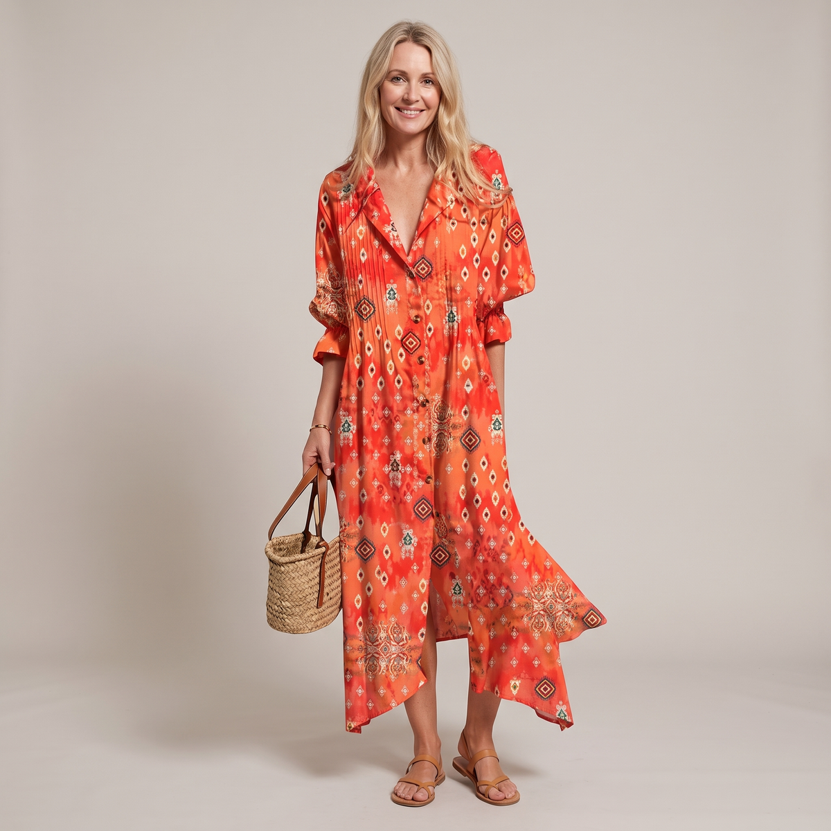 Lorelei | Half-Sleeve Boho Print Maxi Dress