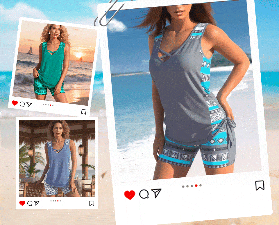 Portia | Geometric Print Tankini Set