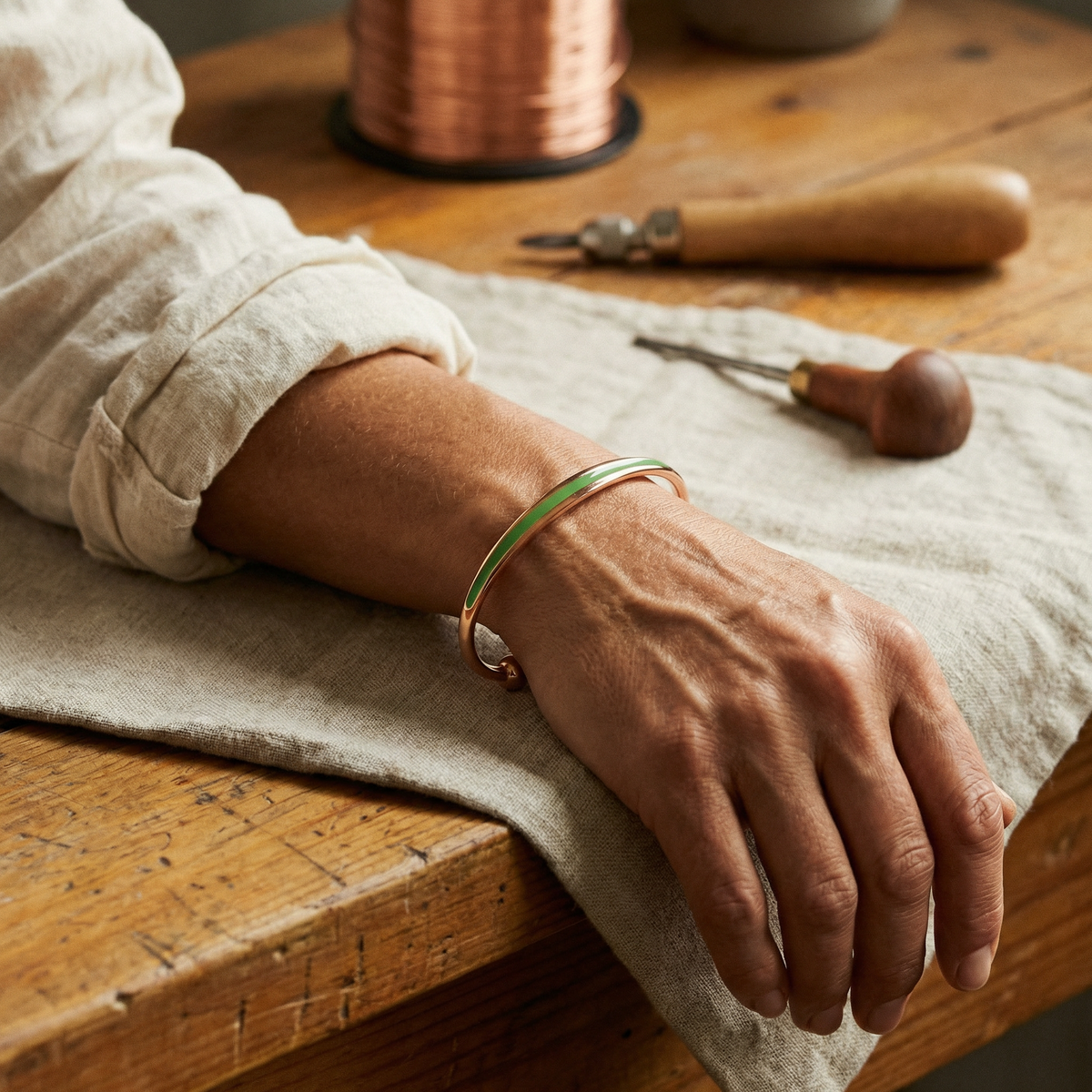 Clara Whitfield's Jade Copper Bracelet