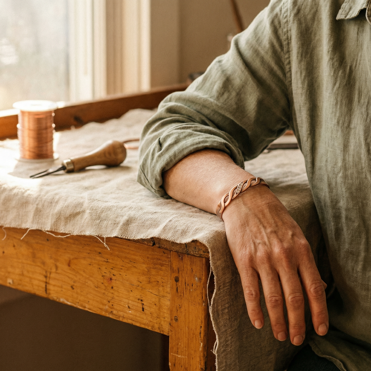 Clara Whitfield's Seam Copper Bracelet