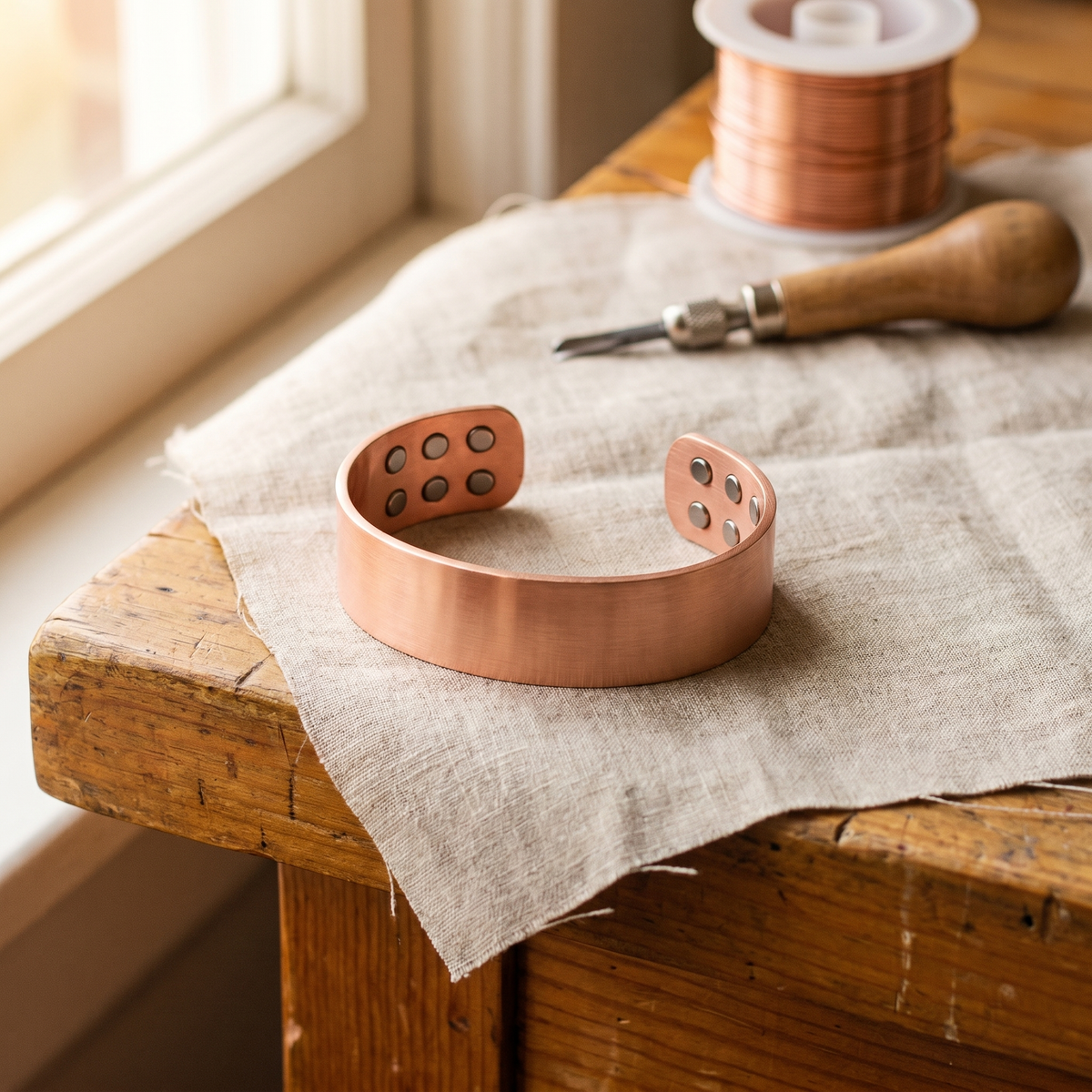 Clara Whitfield's Anvil Copper Bracelet