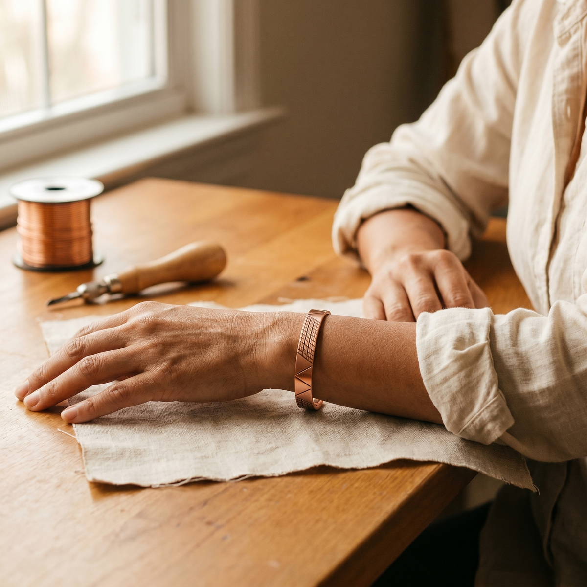 Clara Whitfield's Crest Copper Bracelet