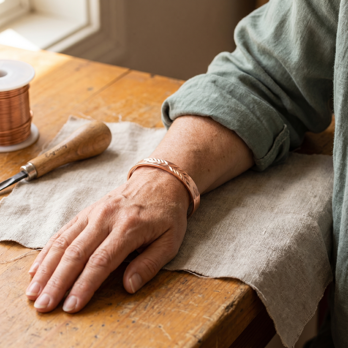 Clara Whitfield's Lunar Copper Bracelet