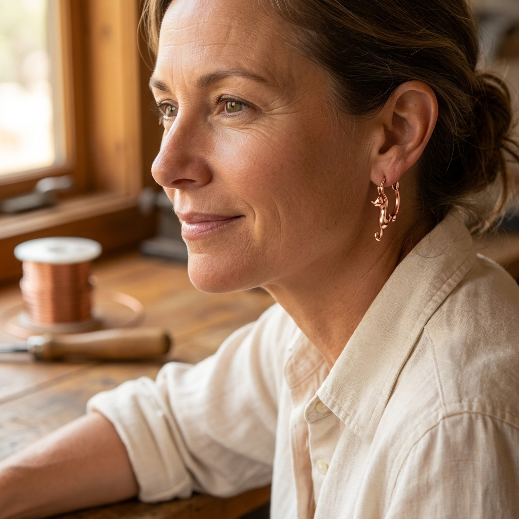 Clara Whitfield's Swirl Copper Earrings