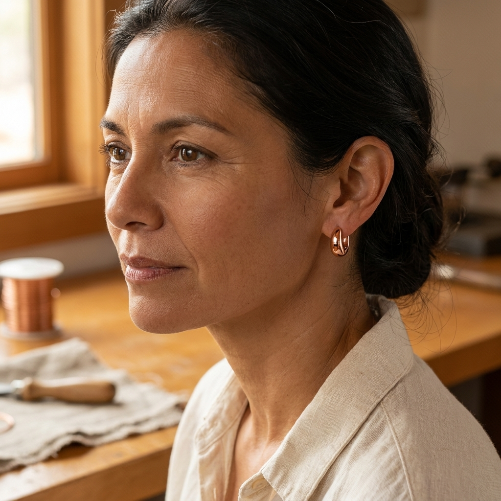 Clara Whitfield's Linnet Copper Hoop Earrings