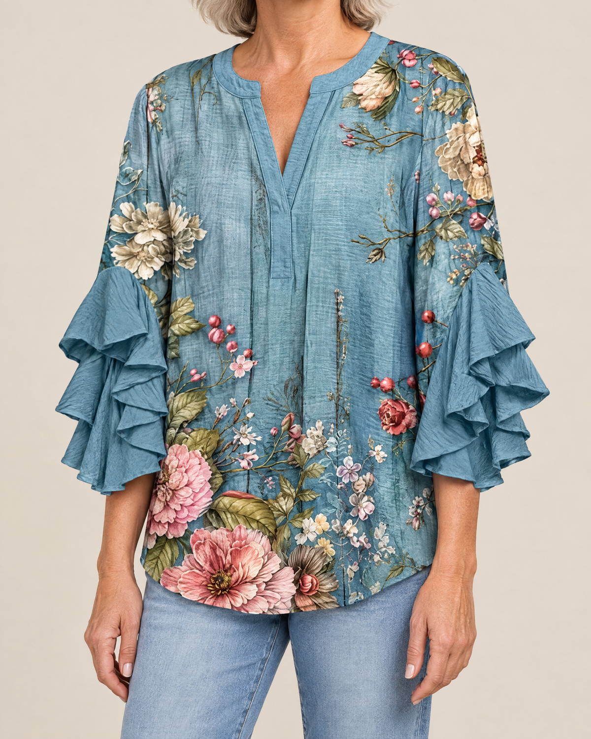 Viola | Ruffle Sleeve V-Neck Blouse