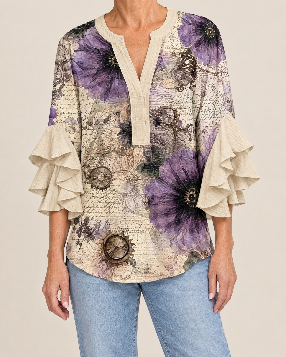 Viola | Ruffle Sleeve V-Neck Blouse