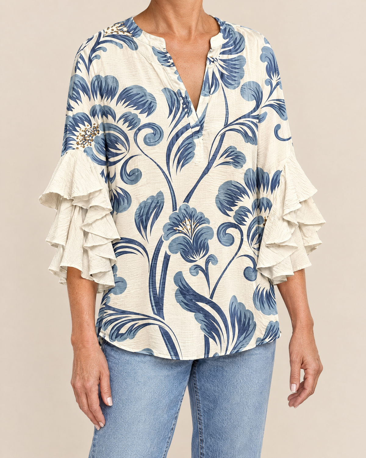Viola | Ruffle Sleeve V-Neck Blouse