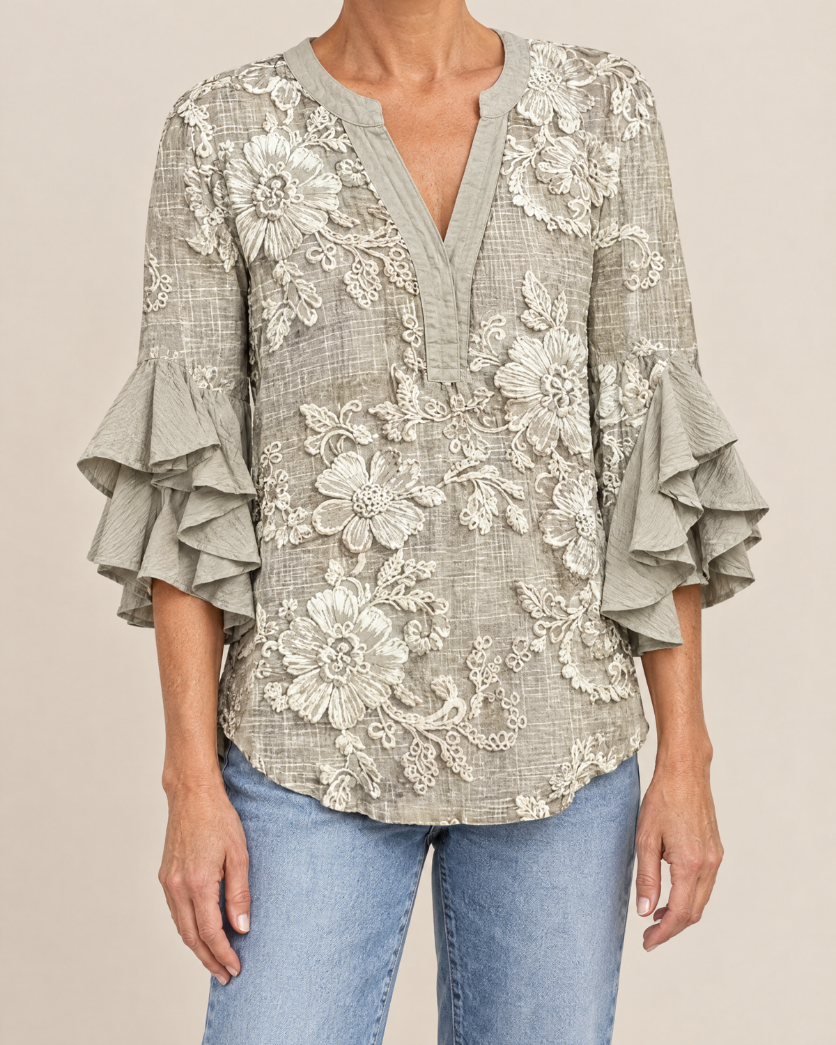 Viola | Ruffle Sleeve V-Neck Blouse