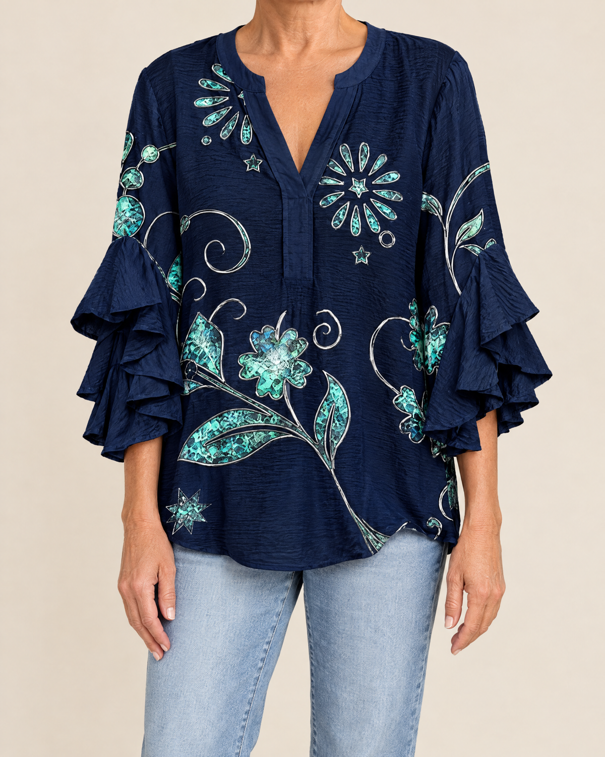 Viola | Ruffle Sleeve V-Neck Blouse